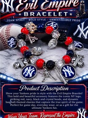 Yankees — Red, Navy & Black Baseball Charm Bracelet